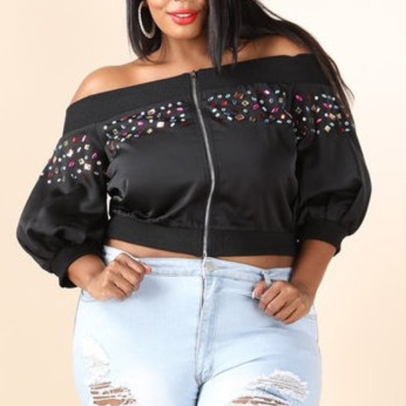 off shoulder jean jacket plus size
